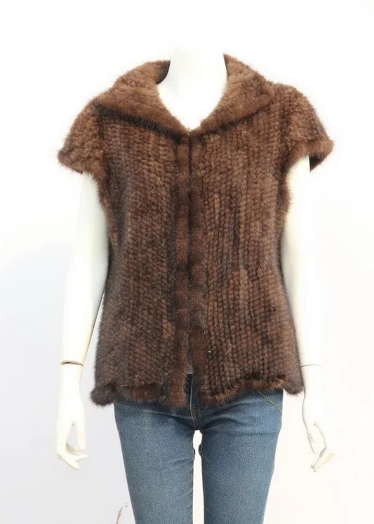 natural mink fur knitted vest  genuine fur luxury knitted silm women's autumn winter jacket brown black plus size waistcoat K124