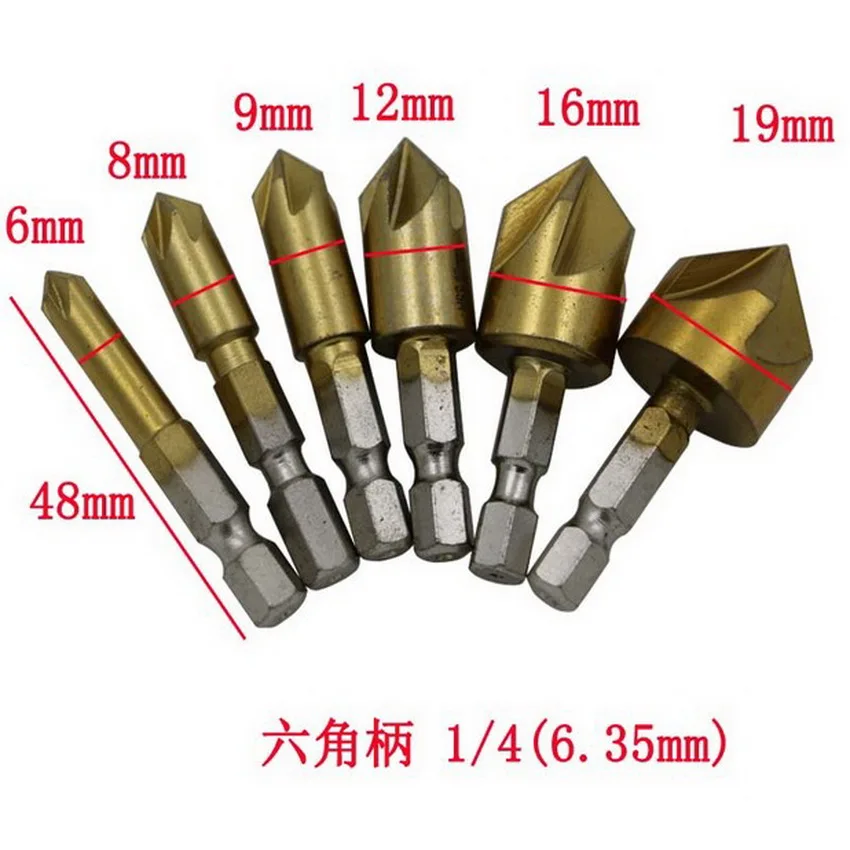 On sale of 4&5&6PCS/set HSS4241 made 82 degree three or five edge chamfering drills for wood &plastic plate holes chamfering