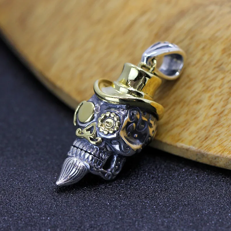 

Sterling Silver S925 Sterling Silver personalized jewelry pure handmade retro man Skull Pendant