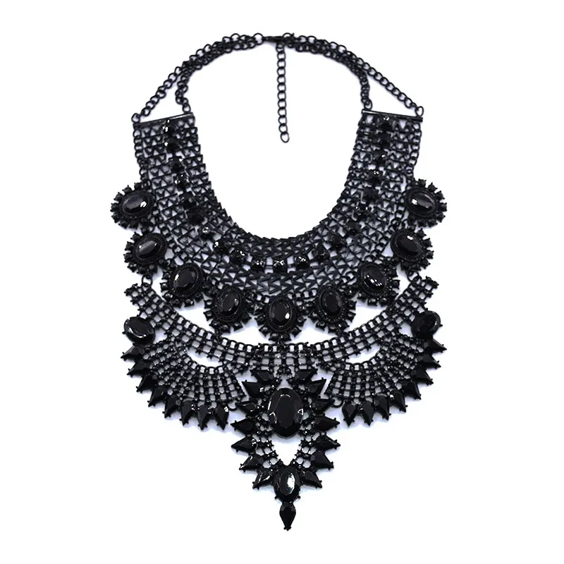 Fashion Black Large Collar Statement Choker Necklace Women Indian Ethnic Big Bib Maxi Chunky Vintage Pendants Necklace Jewelry