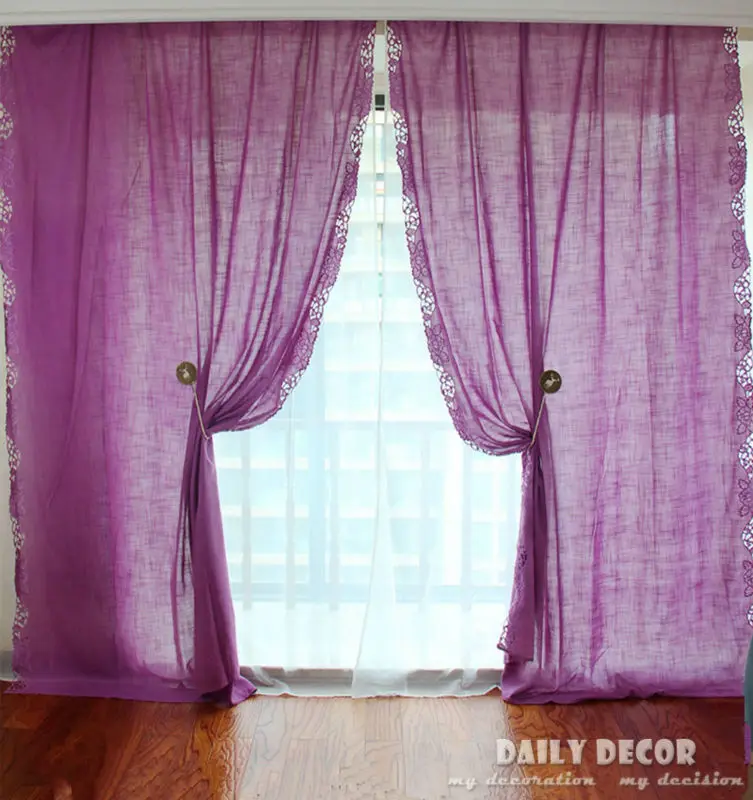 

180*260cm ! cloth curtain + voile curtain Embroidered purple Finished curtains Las cortinas Rideau Le tende Der vorhang Gardin