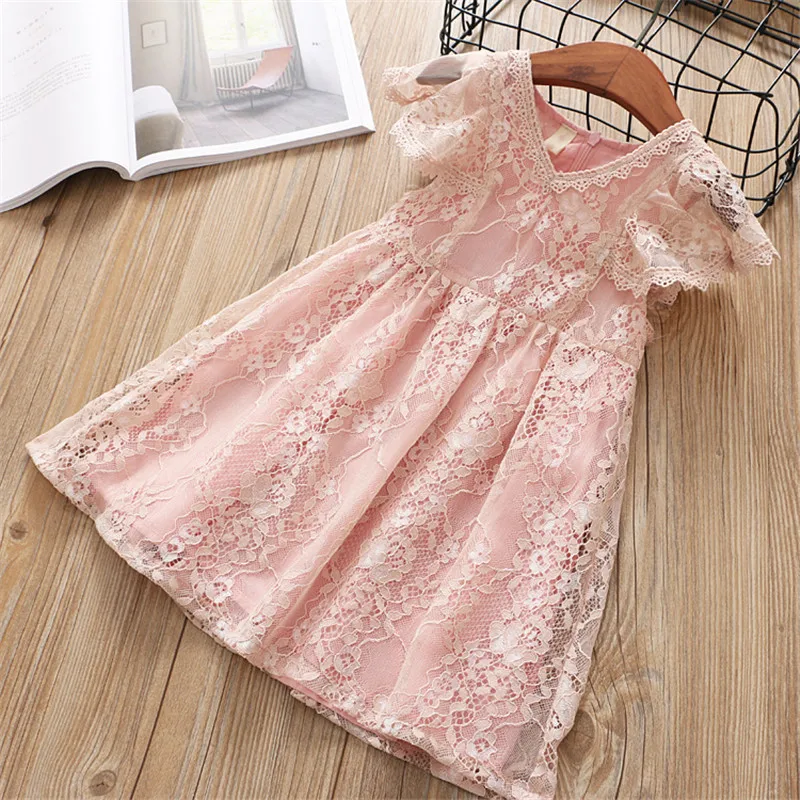 Dulce Amor Girls Dress 2019 New Summer Slim Lace Dress Elegant Kids Hollow Out V-neck Princess Dresses for Girls Clothes