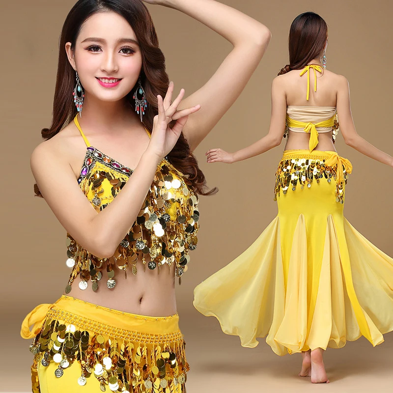 10 Colors Belly Dance Skirt Costume Women Uniform Coins Tops for Slim Gilrs Bellydance Sequins Beaded Outfits Bra Belt Skirt