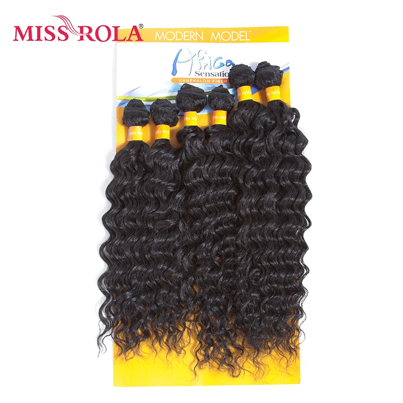 Miss Rola 1B# Black Synthetic Rose Wave Hair Extensions 6pcs/Pack Kanekalon Fiber Wavy Weave for Women 14-18 inch Weaving