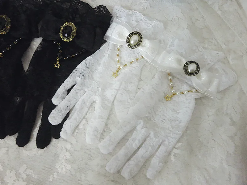 Lolita flowers Mary gothic make dead black bowknot hand cuff luxuriant Lolita joker of bud silk gloves