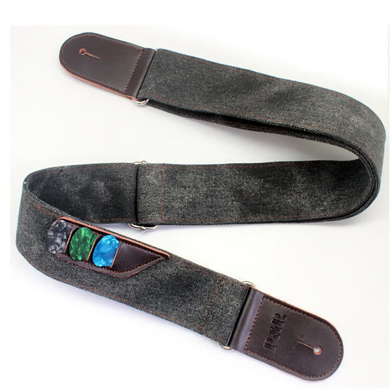 1Pcs P&P Leather Denim Guitar Straps With Pick Holder Bags Adjustable Length For Bass Acoustic Electric Guitar Accessories Parts