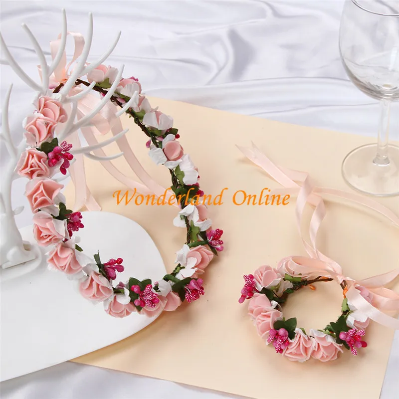 PE Rose Polsband Hoofdring voor Bruiloft Decoratie, Haar Bruidsmeisje Krans, Lood De Rol Haarband Handkleding, 13 Kleuren, 1 Set