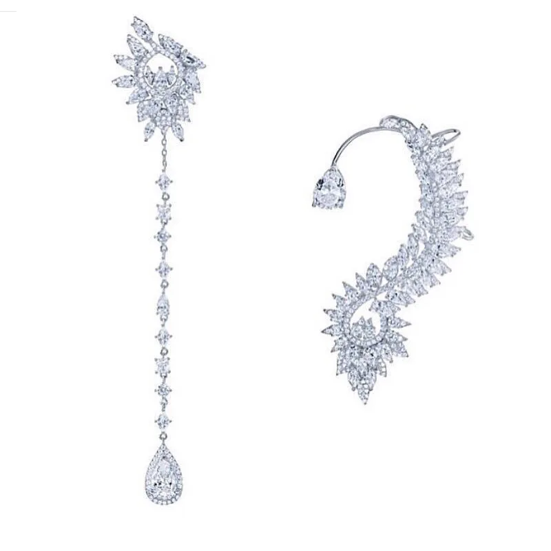 New Simple Luxury Cubic Zircon Drop Earrings for women Asymmetrical Crystal Tassel  Earring brincos Fashion jewelry