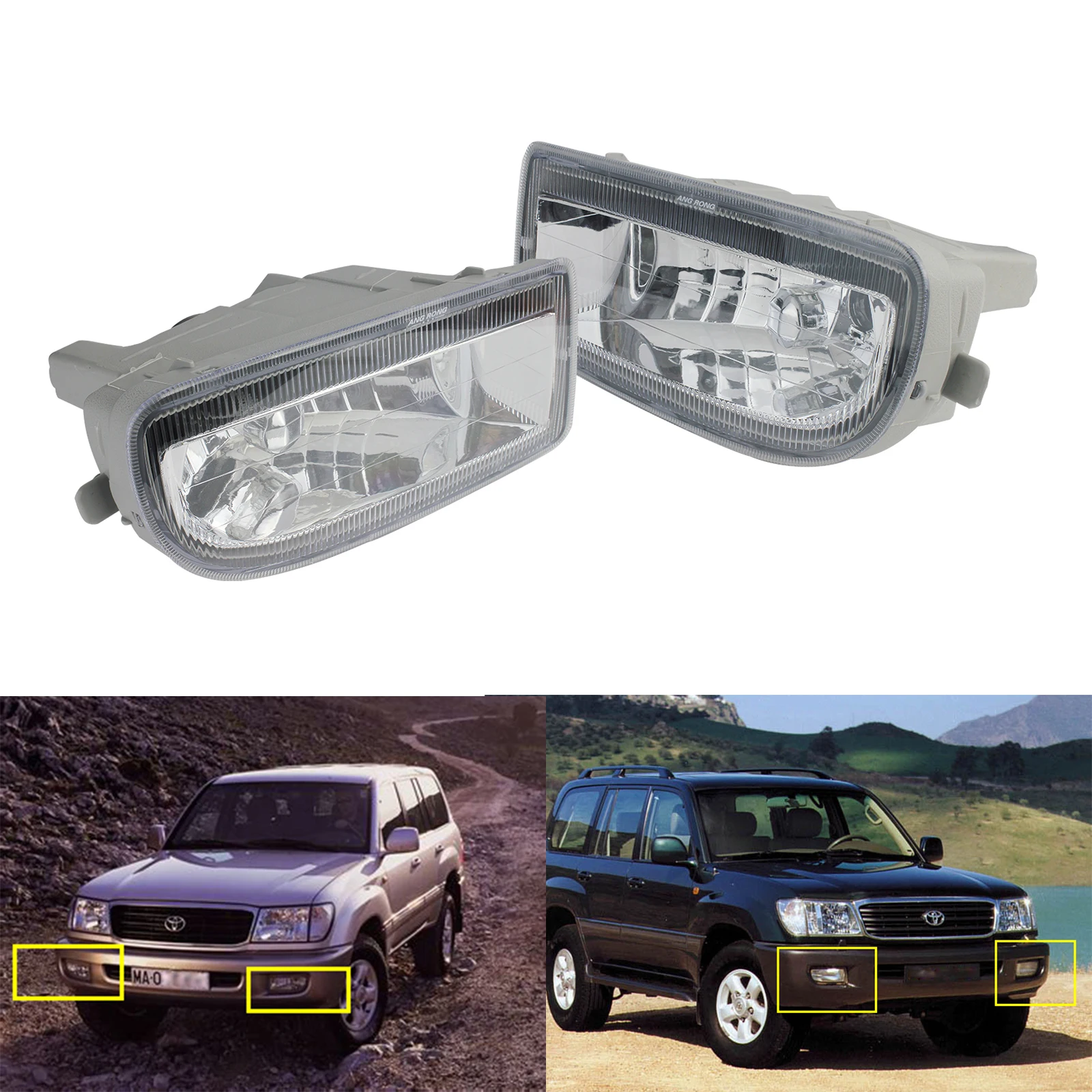 ANGRONG Front Fog Light Lamp Pair L&R Without Bulbs For Toyota Land Cruiser 1998-2007