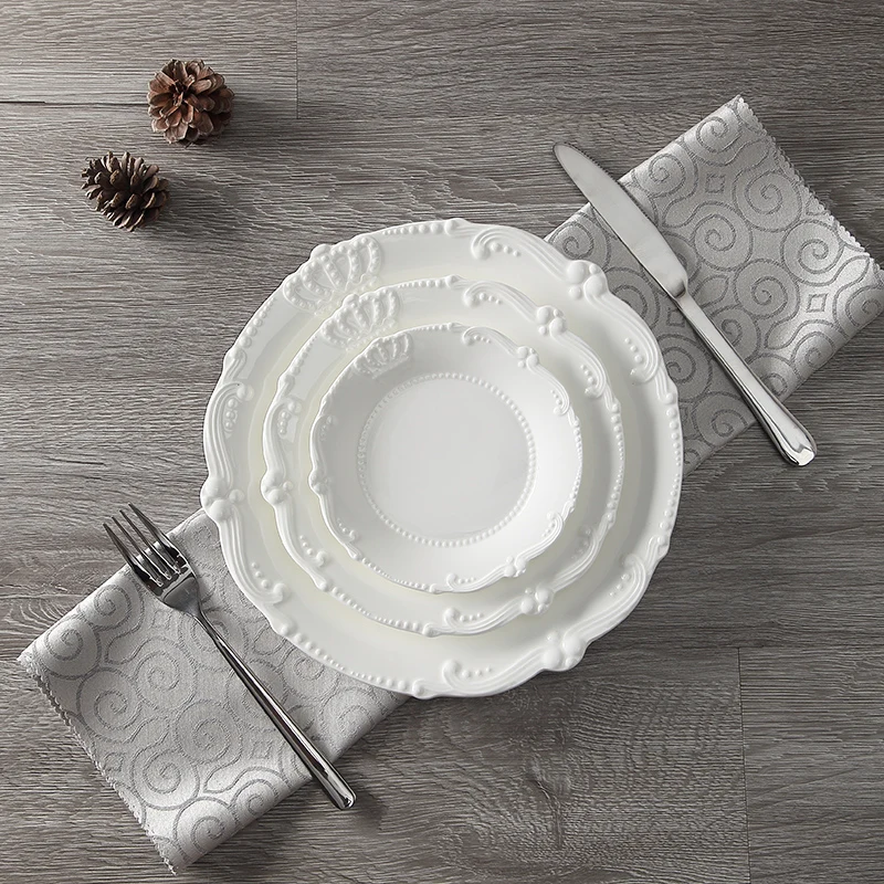 6\'\' 8\'\' 10 \'\' Royal Crown Relief Ceramic Dinner Plate Set Porcelain Main Dish Serving Tray Tableware For Restaurant Home Cafe