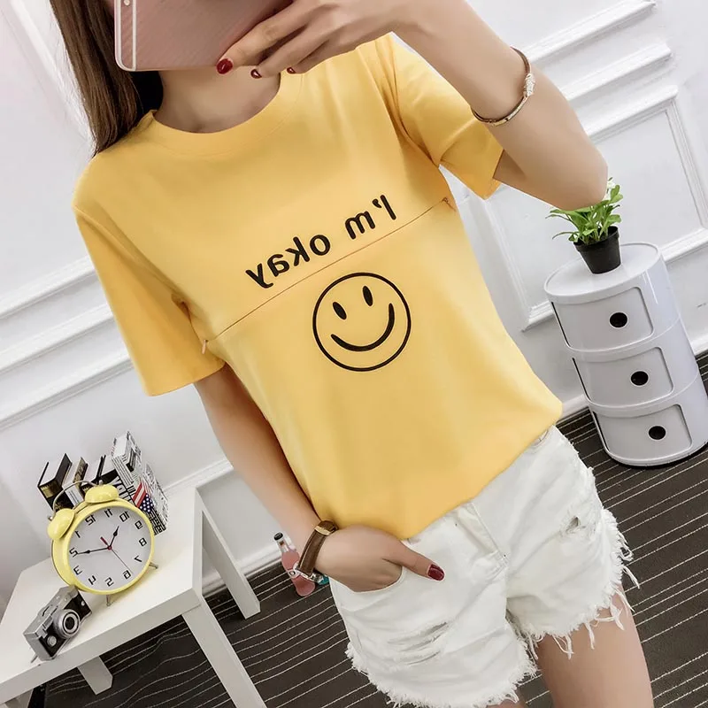 Cotton Lovely Maternity Nursing Tops Casual Breastfeeding T-shirt for Pregnant Women Clothes Pregnancy Tees feeding Zipper top