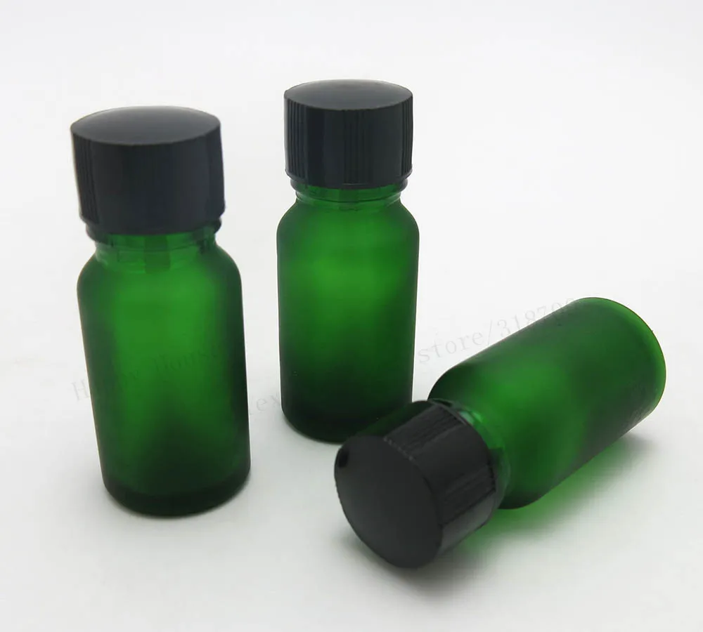 360pcs/lot 10ml  Empty  frost green glass bottle 1/3oz essential oil  container with brush cap