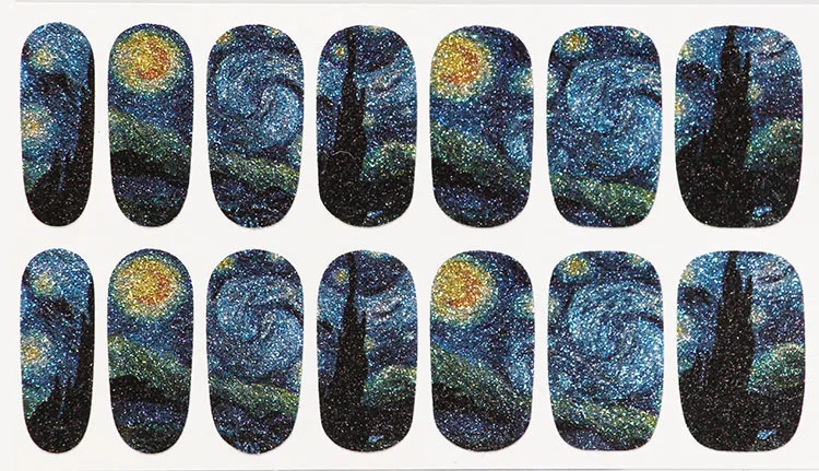 14Tips/Sheet Nail Wraps Van Gogh's Sky Nail Art Decals DIY Beauty Manicure Decoration Stickers Nail Tattoo