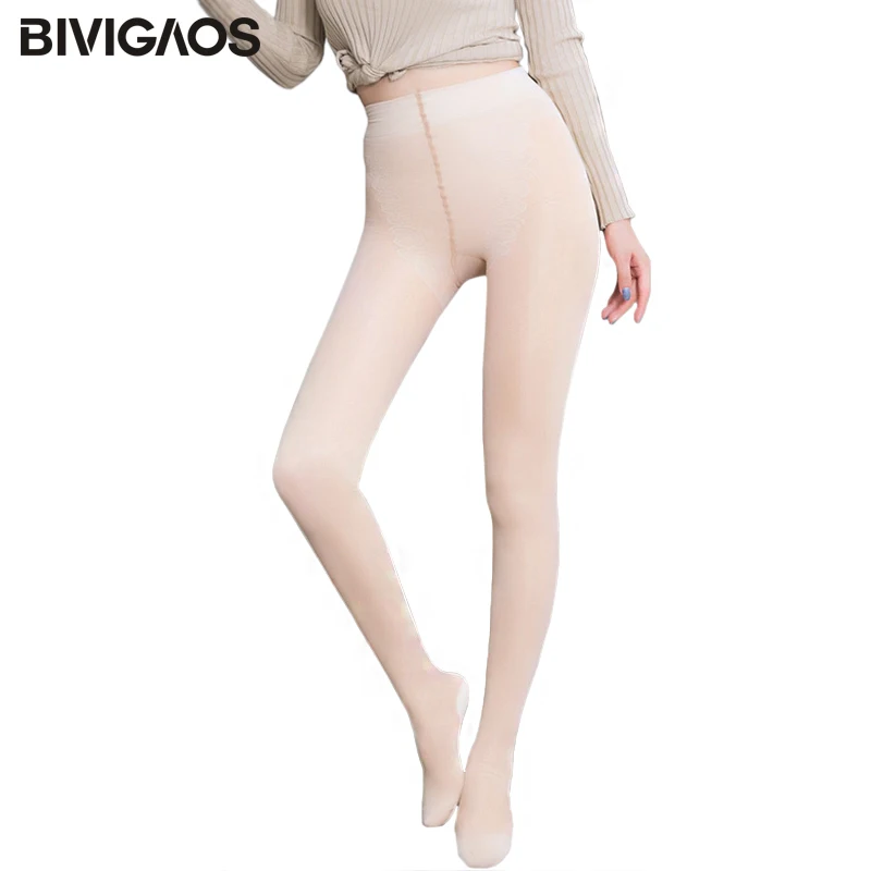 BIVIGAOS Fall Winter Womens New Bare Leg Leggings False Transparent Classic Velvet Double-layered Sexy Skinny Legs Warm Leggings