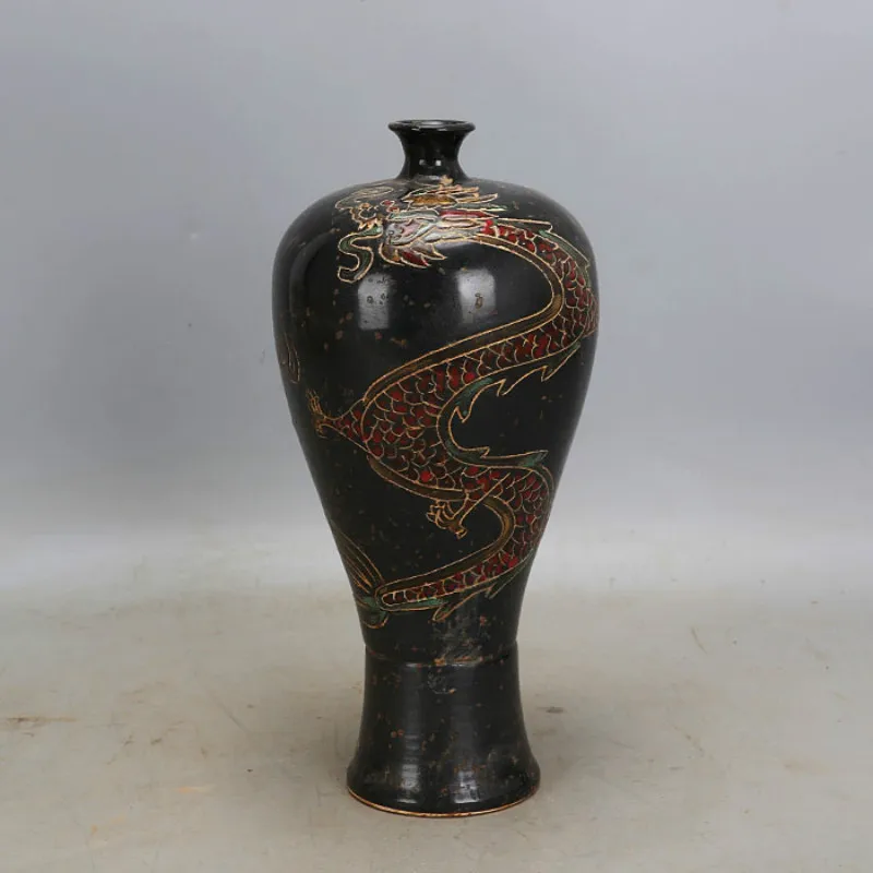 

Song Dynasty Black Glaze Handmade Dragon Porcelain Vase Old Imitation Antique Porcelain Ancient Ornaments