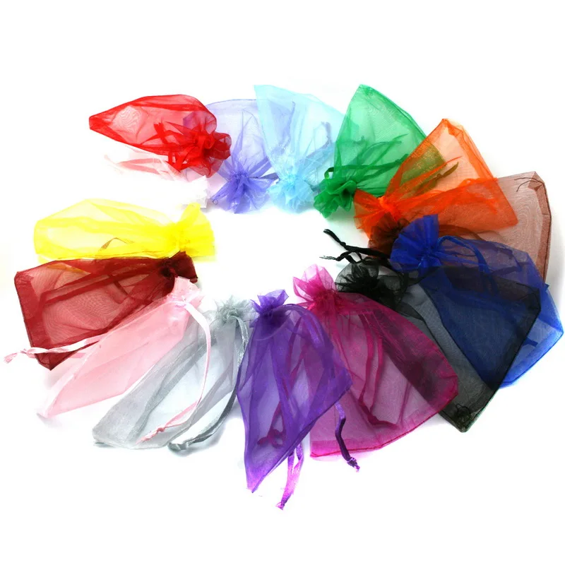 7-23cm Mix Size 16colors 10pcs/lot Small Organza Bags Favor Wedding Christmas Gift Bag Jewelry Packaging Bags & Pouches