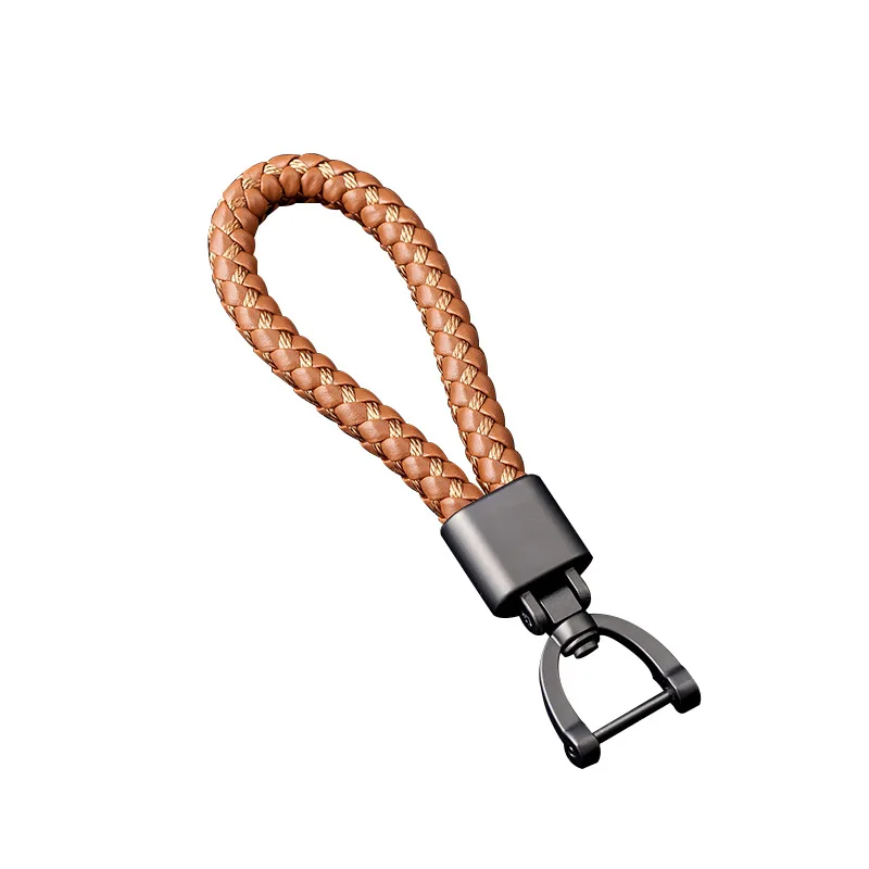 Hand Woven Leather Horseshoe Buckle Car Keychain Keyring Retro Auto Car Key Rings Holder For Audi BMW Benz Mazda Toyota Renault