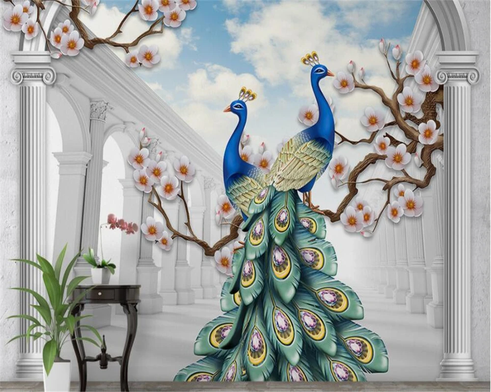 

beibehang Custom Wallpaper Home Decorative Fresco Scandinavian Style Auspicious Peacock Relief TV Wall Background 3d wallpaper