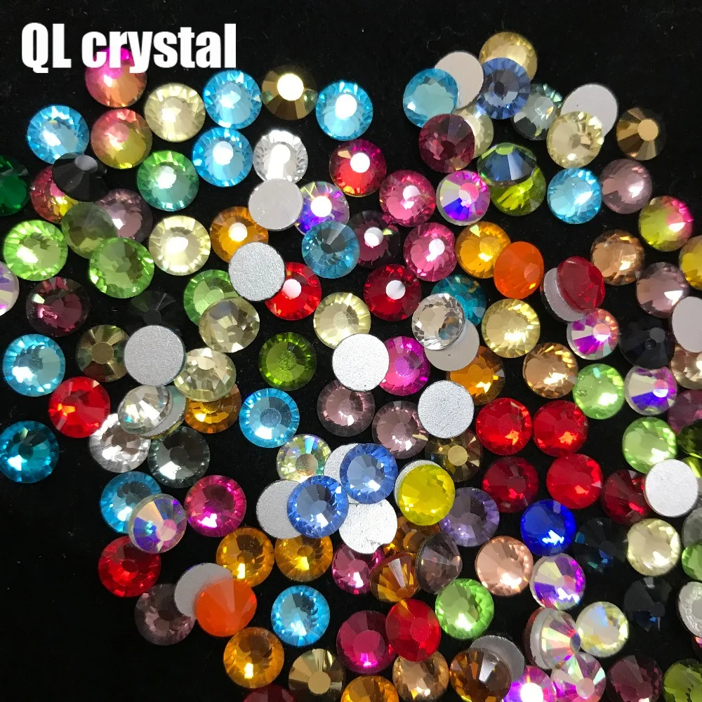 Mix Color Glue on Glitter Flatback Glass Crystal Non Hot fix rhinestone For Gymnastics Clothes Shoes 3D Nail Art Decoration