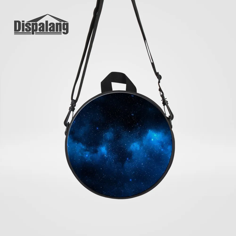 Dispalang 3D Printing Galaxy Stars School Bags For Kids Kindergarten Backpack Shoulder Bag Mini Round Circular Mochilas Rucksack