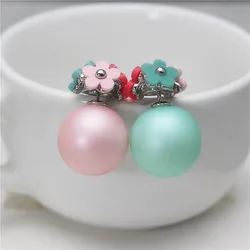 2019 New Fashion crystal flower Earrings ball cute korea two side Jewelry Double imitation Matte beads Stud Earring For Women