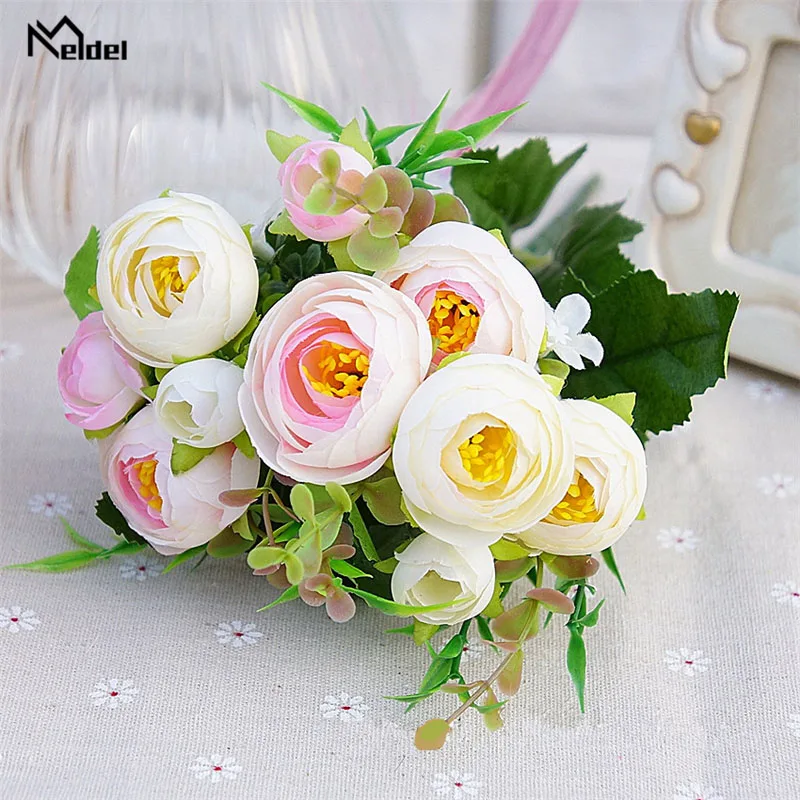 Meldel Tulpe Blume Hochzeit Bouquet Braut Brautjungfer Künstliche PU Tulip Blumen Weiß Gelb DIY Home Party Prom Hochzeit Decor