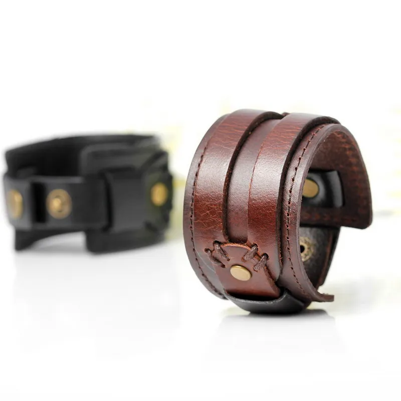 XQNI Vintage Black Brown Belt Bracelet Double Safety Clasps Leather Men Bangles For Men Birthday Bandage Wrap Charm Bracelet