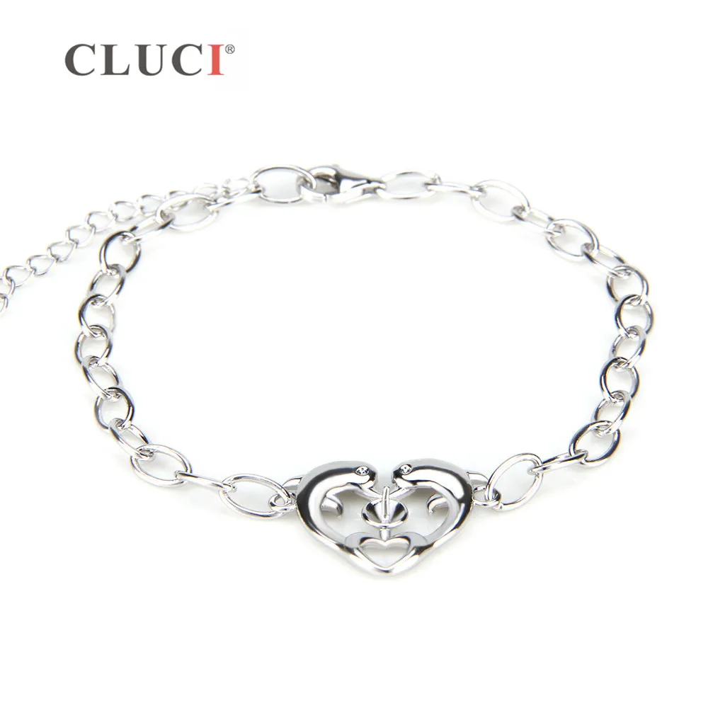 

CLUCI 925 SIlver Double Love Heart Charms Bracelet for Women Valentine Gift Jewelry Real Sterling Silver Bracelet SB008SB