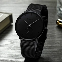 Relojes de cuarzo de acero inoxidable para hombre, cronógrafo ultradelgado, creativo, negro, de moda Simple, de negocios, japonés