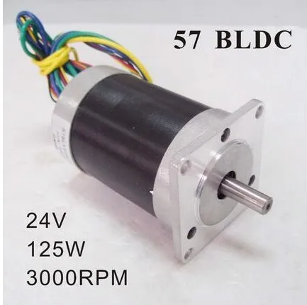 3 Phase 24V BLDC 57mm Brushless DC Motor 125W 3000rpm 0.4N.m (55.6oz-in) Square Flange Frame