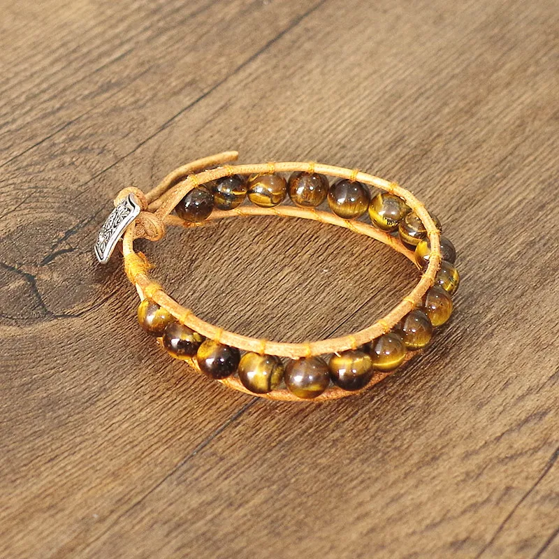 Natural Stone Tiger Eye Beads Leather Wrap Bracelet & Bangle Women Men Fashion Jewelry Boho Yoga Chakra Charm Bracelet Gift