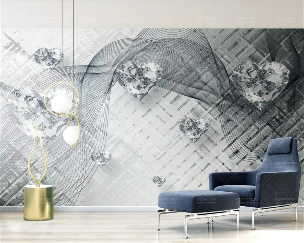 Customize Photo wallpaper solid line transparent heart shaped diamond luxury bedroom living room TV background wall 3d wallpaper