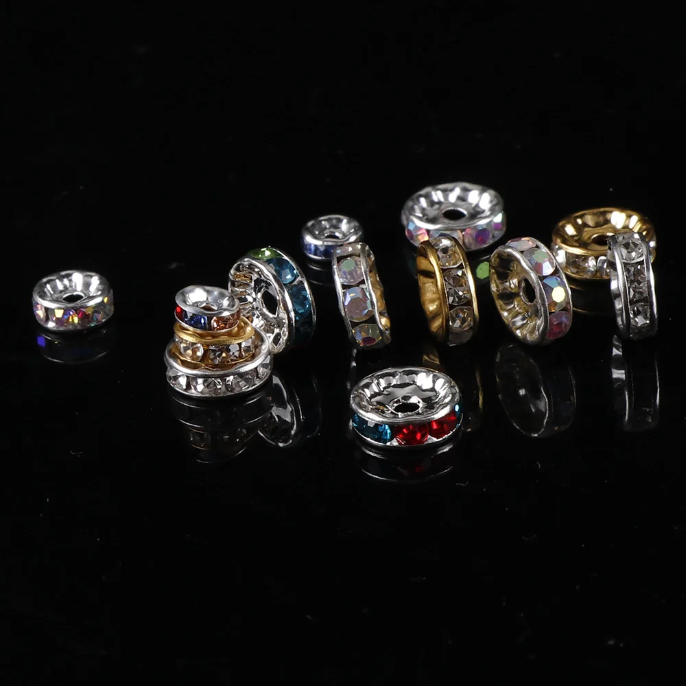 100pc Gold Silver Color Crystal Rhinestone Round Loose Spacer Beads 4 6 8 10mm DIY Bracelet Beads for Jewelry Making Accessories