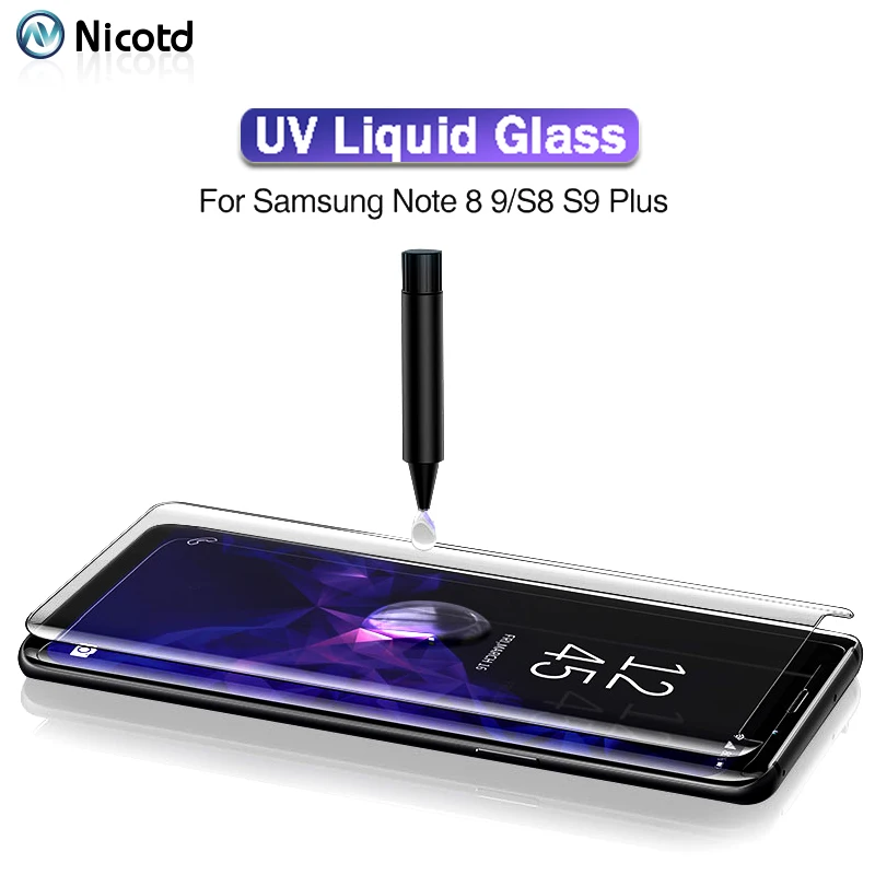 

Nicotd UV Tempered Glass For Samsung Note 9 8 S9 S8 S10 5D Full Liquid Glue Screen Protector For Samsung Galaxy Note 8 S8 S9Plus