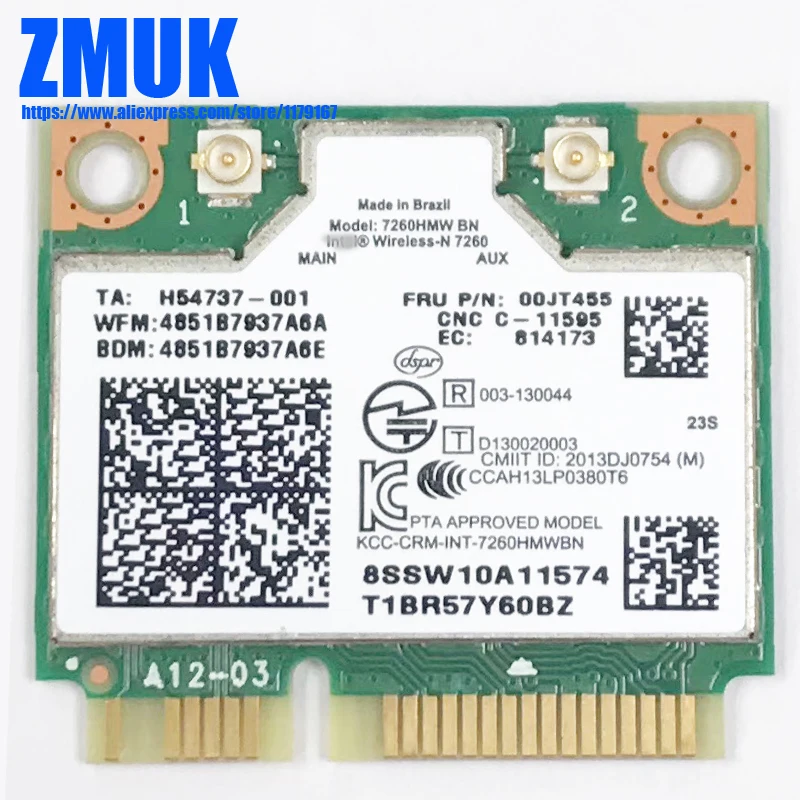 Carte sans fil Int 7260HMW BN, Bluetooth 4.0, compatible avec Lenovo série C50-50 M83 M93, P/N 00JT455