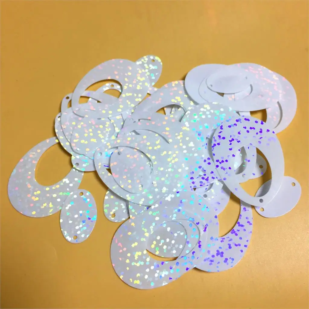 50g 27*37mm Big Size Hollow Egg Drop Large Oval Sequins For Crafts Sewing Garment Accessories Laser White Confetti Spangles