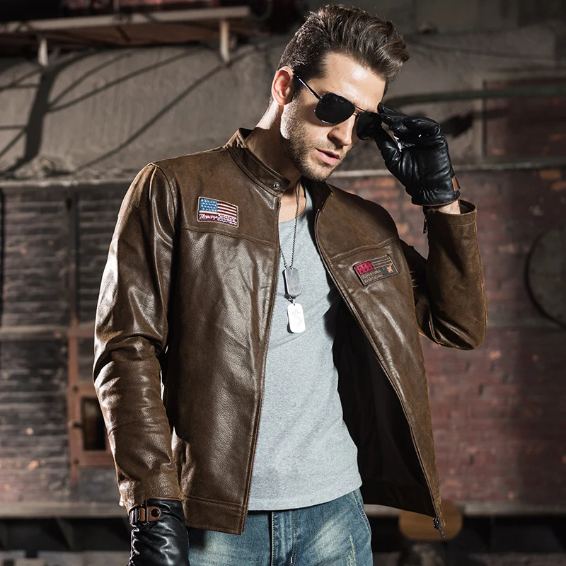 FLAVOR Men's Real Leather Jacket Pigskin Motorcycle Genuine