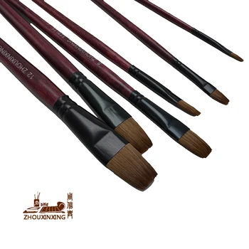 Pincel artístico com 6 unidades, para pintura a óleo, cabelo weasel, água, pincel chês, materiais de arte