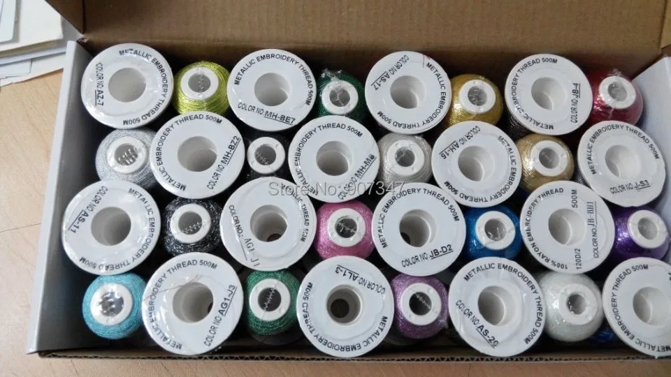 Popular 32 colors metallic embroidery machine threads, 500 meters each for any embroidery machine