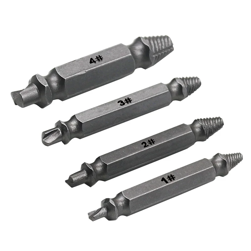 4Pc Double Ended Screw Extractor Broken Breakage หัวสกรู Extractors ไม้ Bolts Remover สารสกัดจากเจาะเครื่องมือ1 #2 #3 #4 #