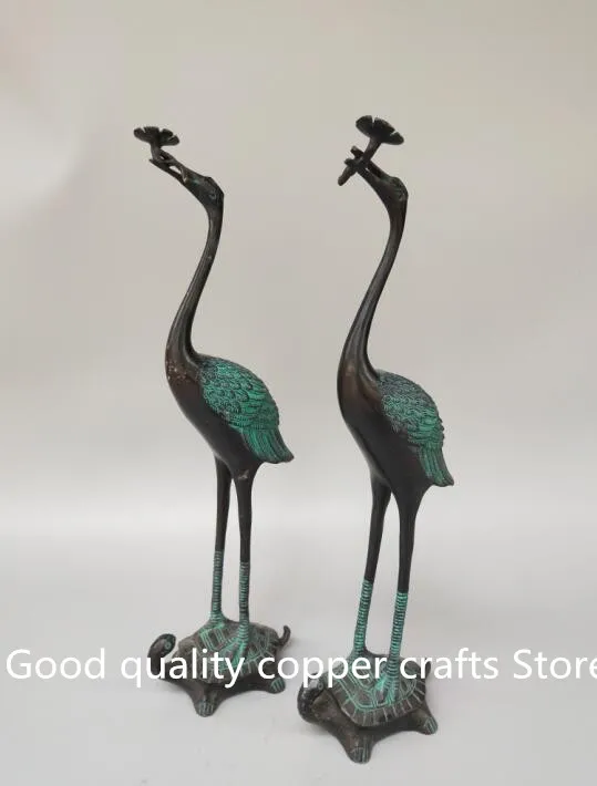 China archaize craft bronze red-crowned crane A pair big