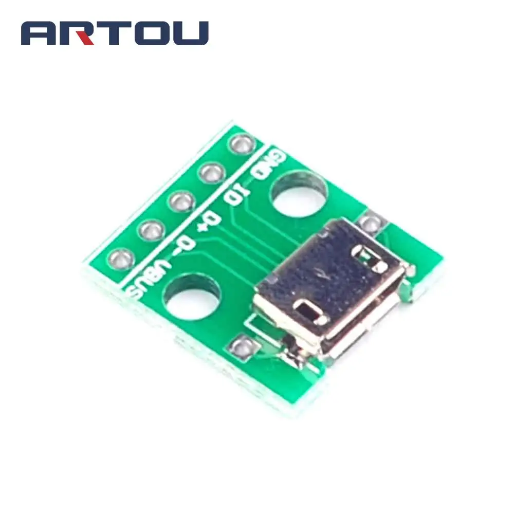 1PCS Micro USB to DIP 2.54mm Adapter Connector Module Board Panel Female 5Pin Pinboard 2.54mm Micro USB PCB Type Parts