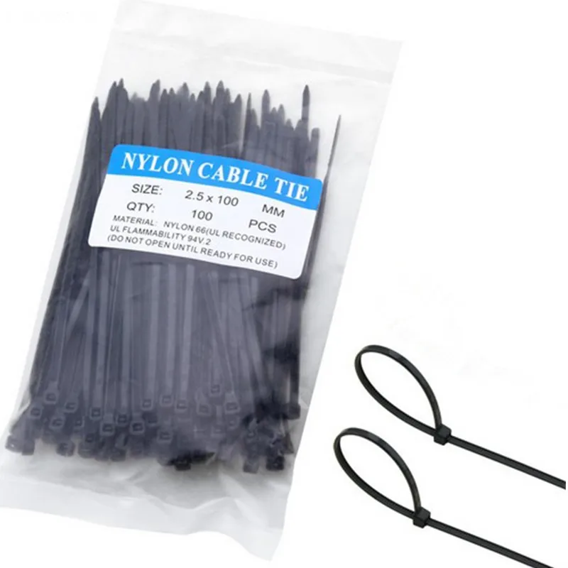 100Pcs Self-Locking  Nylon Cable Ties Wire Cable Zip Black Cable Fasten Loop Cable Organizer 2.5*100/150/200mm