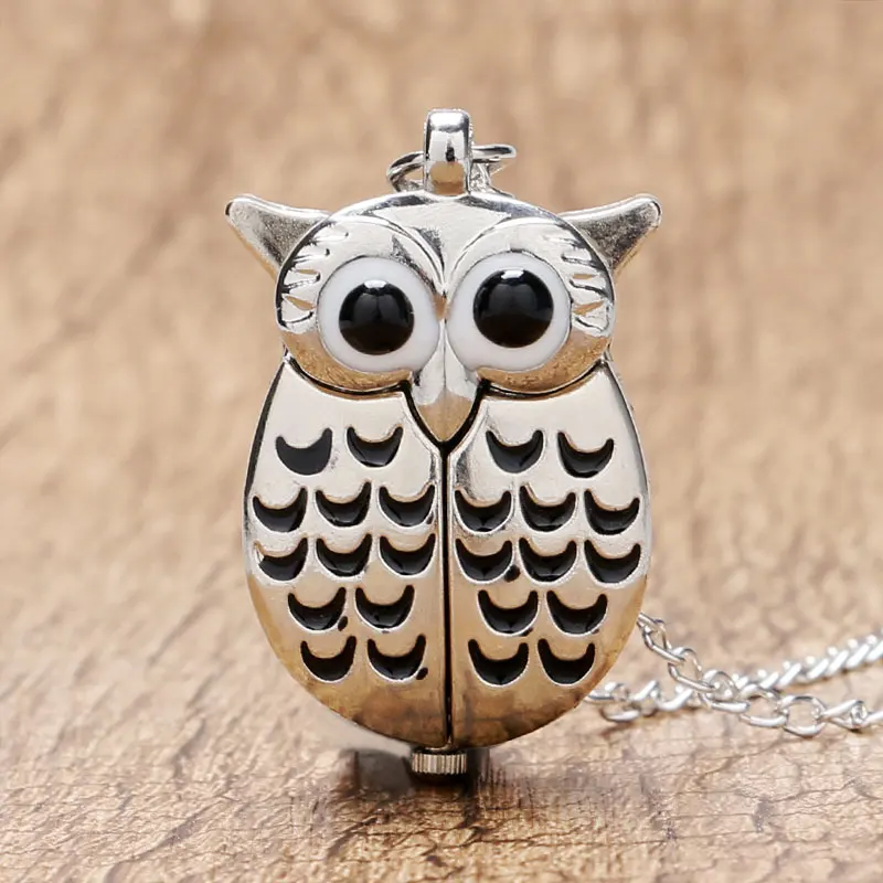 Montre de poche rétro en Bronze, pendentif à Quartz, Mini Vintage mignon hibou argenté, collier chaîne Unique, cadeau pour filles garçons enfants, nouvelle collection