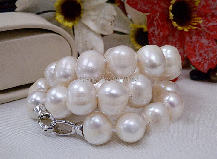 Real Pearl 12-13mm Huge White Natural Freshwater Pearl Handmade Necklace Jewelry