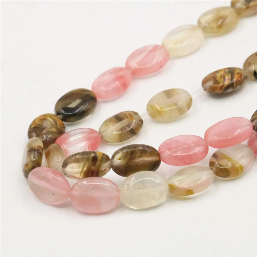 Fashion Natural Stone 10x14mm Multicolored Watermelon Tourmaline Oval Loose Beads 15" Hand Made jewelry making Wholesale Price image 3