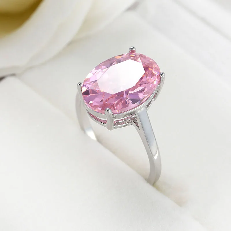 2024 New Arrival European Pink Zircon Crystal Women Ring Stamp Wedding Ring Fashion Party 925 sterling silver Jewelry