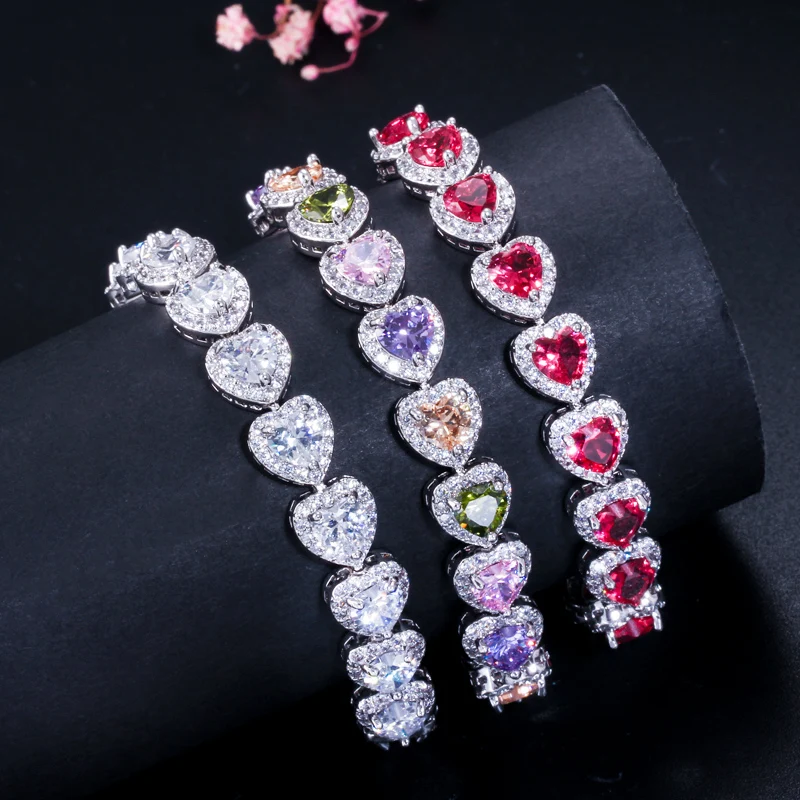 CWWZircons Luxuriöse Kubische Zirkon-Elemente Rot Grün Blau Österreichische Kristall-Armbänder Modeschmuck für Frauen Liebesgeschenk CB166 – Detail 11