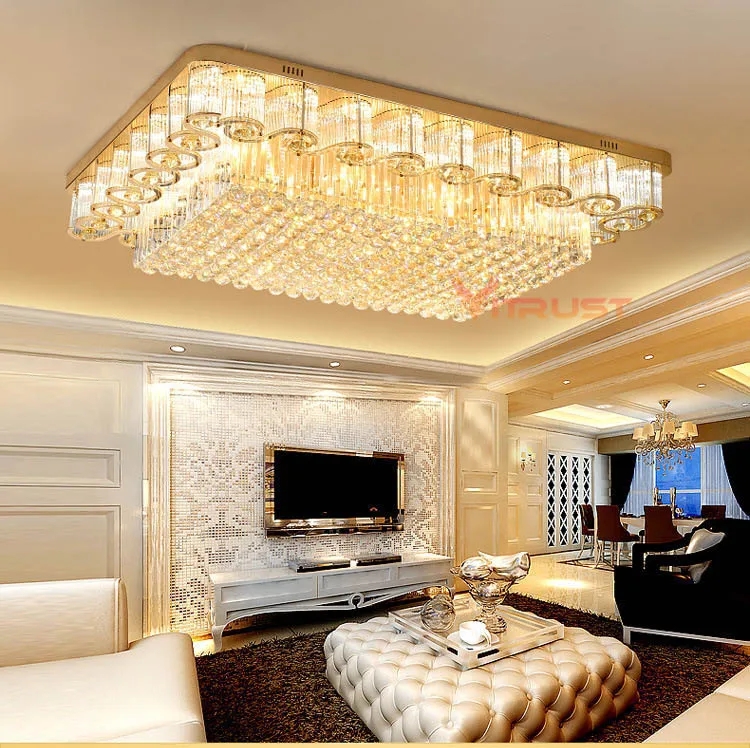 Modern Rectangular Crystal Ceiling lamp K9 Luxury Living Room Ceiling Lights E14 Bulbs Golden LED Lighting For Bedroom