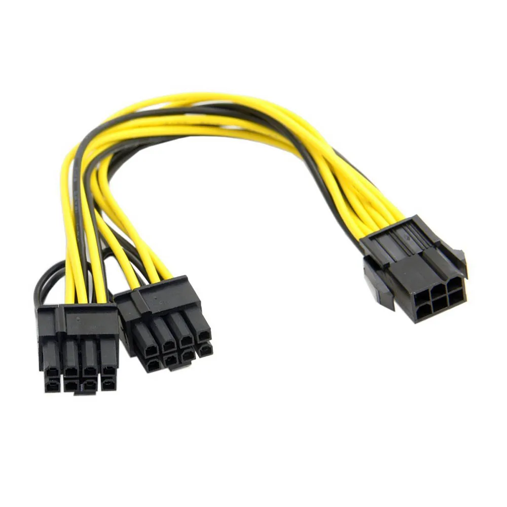 6PCS UL1007 18AWG PCI-E 6pin Female To Dual 8pin(6+2) Y-Splitter F/M Adapter GPU Video Card Power Adapter Cable